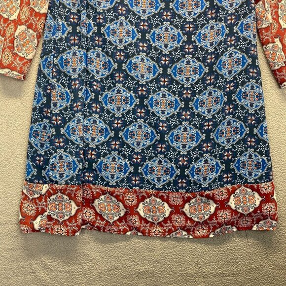 Jealous Tomato Dress Women's Size XLShift Navy Blue Medallion Bell Sleeve Lined - Picture 8 of 12